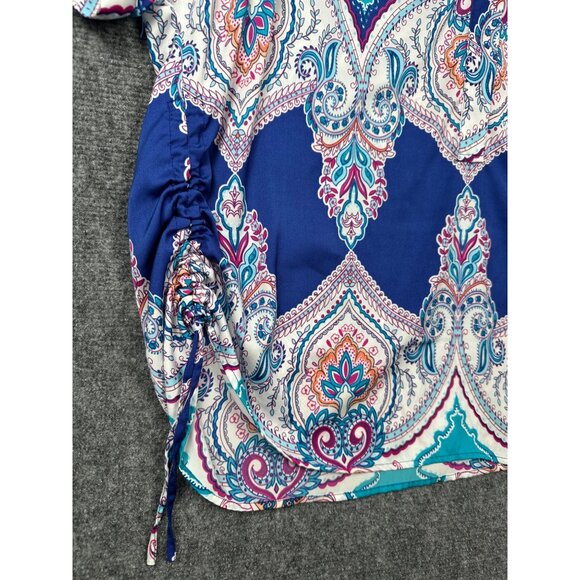 Chicos Boho Peasant Blouse Top Chicos 2/L/12 Paisley Chic Cap Sleeve Side Cinch - Picture 8 of 10